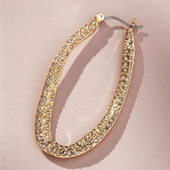 New Anthropologie Cosmic Rocker Oval Hoop Earrings Gold - Picture 2 of 7